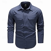 economico Camicie da lavoro da uomo-Per uomo Camicia Camicia Estiva Camicia casual Camicia con Bottoni Camicia cargo Nero Verde Kaki Blu scuro Manica Lunga Semplice Colletto a Camicia Vacanza Camicia hawaiana Tasca Abbigliamento 100