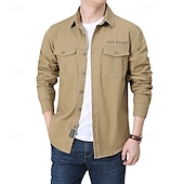 voordelige Werkhemden voor heren-Voor heren Overhemd Zomer overhemd Normaal shirt Overhemd met knopen Cargoshirt Donker Marine khaki Leger Groen Beige Lange mouw Citaten &amp; Gezegdes Overhemdkraag Vakantie Hawaii Zak Kleding 100