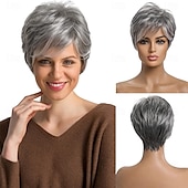 economico parrucca più vecchia-Parrucche corte castane per donne in fibra di memoria sana, taglio pixie, capelli naturali per uso quotidiano