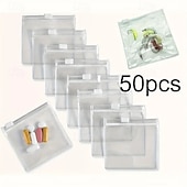 olcso poggyász és utazási tárolás-50 db átlátszó cipzáras PVC tárolótasak, kis műanyag tasakok ékszerekhez, utazási kellékekhez, hordozható, kézzel mosható szervezőtáskák, tartós cipzáras táskák kozmetikumokhoz és kiegészítőkhöz