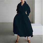 Damen Hemdblusenkleid Freizeitkleid Swingkleid Maxi Langes Kleid Outdoor Büro Urlaub Basic Modern Hemdkragen Geraffte Tasche Langarm Sommer Frühling Herbst 2023 Regular Fit Schwarz Armeegrün preiswerte schwarzes Maxikleid-Damen Hemdblusenkleid Freizeitkleid Swingkleid Maxi Langes Kleid Outdoor Büro Urlaub Basic Modern Hemdkragen Geraffte Tasche Langarm Sommer Frühling Herbst 2023 Regular Fit Schwarz Armeegrün