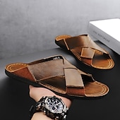 preiswerte Urlaubsandalen-Braune Herren-Sandalen mit Kreuzriemen aus Kunstleder – bequeme Schlupfsandalen mit hochwertiger Lederkonstruktion und verstellbarer Passform, ideal für entspannten Sommerlook und Outdoor-Abenteuer