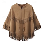 preiswerte Boho Tops-Damen Bluse Einfach Stilvoll Modern Langarm Rundhalsausschnitt Normale Oberteile Täglich Ausgehen Asymmetrisch Fransen Khaki Sommer