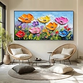 abordables Peintures fleurs/botaniques-Peinture de fleurs sauvages faite à la main, texture 3D peinte à la main, peinture de fleurs en fleurs, toile extra large, peintures à l&#039;huile de flore, art mural, peintures à l&#039;huile botaniques,