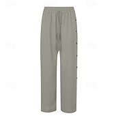 abordables pierna ancha y cintura alta-Mujer pantalones Pantalones Casual Longitud total Cintura Media Plano Hebilla Diseño de cordón elástico Al Aire Libre Cómodo Festivos Ropa Cotidiana Fin de semana Rojo oscuro Magenta Verde oscuro Gris