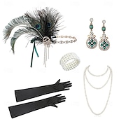 olcso Kiegészítők és még sok más-A nagy Gatsby Flapper fejpánt Gyöngyös karkötő Fülbevaló A nagy Gatsby Toll Retro Csillogó glitter Női Farsang Valentin nap Álarcos mulatság Party estélyi viselet Álarcos mulatság Fesztivál Felnőttek