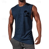 お買い得  ジム用タンクトップ-男性用 タンクトップ ベストトップ アンダーシャツ ノースリーブシャツ ノースリーブ クルーネック 夏 ココナッツの木 ファッション デザイナー ベーシック プリント バケーション ストリート お出かけ ブラック ホワイト ネイビーブルー メンズトップTシャツ