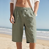 billiga Semester-Herr Capribyxor Linne Shorts Sommarshorts Beach Shorts Snörning Elastisk midja Slät Komfort Andningsfunktion Vadlängd Utomhus Dagligen Strand Semester Mode Svart Vit