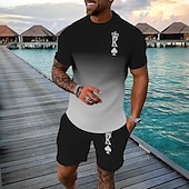 cheap Men&#039;s Printed Tees sets-Men&#039;s Graphic 2pcs Tees sets Short Sleeve Short Pants Crew Neck Athleisure Sport Casual Daily 3D Print Summer Robin&#039;s Egg Blue Black Red