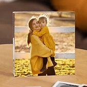 economico Festa della Mamma-Blocco fotografico in acrilico personalizzato, regalo ideale per la mamma, blocco di cristallo di vetro con foto, festa della mamma, matrimonio, compleanno, Natale, anniversario