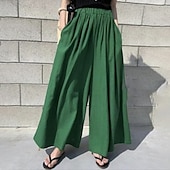 abordables Pantalon uni en coton et lin-Femmes Pantalon en coton et lin Slacks Mode Streetwear Longueur complète Naturel Uni Avec Poches Taille Élastique Confortable Sortir Week-end Vert forêt Bleu ciel clair Gris Bleu lagune Été Coupe
