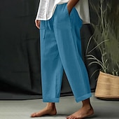 cheap Plain Cotton Linen Pant-Women&#039;s EU / US Size Beach Shorts Comfort Full Length Natural Solid Color Casual Daily Deep Green Dark Brown Black 3# White Spring, Fall, Winter, Summer Loose Fit
