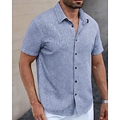 cheap Men's Button Up Shirts-Men's Shirt Summer Shirt Casual Shirt Beach Shirt Button Up Shirt Blue Green Deep Blue khaki Beige Short Sleeve Plain Lapel Vacation Hawaiian Clothing Apparel Polyester Fashion Casual Comfortable