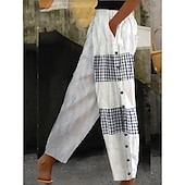 economico Pantaloni in cotone e lino con grafica-Per donna Pantaloni in cotone e lino Essenziale Casual Lunghezza intera Vita Alta Floreale Plaid Tasca Elastico in vita Stampato Comodo All&#039;aperto Confortevole Streetwear Abbigliamento quotidiano