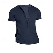 preiswerte Basic-T-Shirts-Herren T Shirt Henley Hemd T-Shirt Kurzarmshirt Kurzarm Henley Sommer Frühling Einfach Mode Designer Basic Knöpfe Urlaub Straße Ausgehen Schwarz Blau Grün Top T-Shirt für Herren
