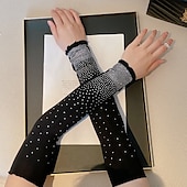 economico Maniche &amp; Sciarpa-Set di maniche di protezione solare scintillanti con strass ad alta elasticità, per donna, maniche dimagranti, stile mondano, maniche corte, maniche estive.