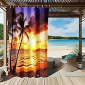 Недорогие Водонепроницаемые шторы-Водоотталкивающая уличная штора для приватности шторы-слайдеры для террасы перголы с люверсами 3D морской пляжный пейзаж для беседки балкона веранды вечеринки 1 панель