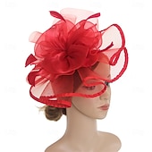 billige Fascinatorer-Hodeplagg Fjær Organza Fedora Hatt Bryllup Kveld Fest Te Fest Hesteløp Cocktail Vintage Sjarmerende Med Fjær Blomster Hodepryd Hodebekledning