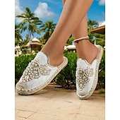 cheap Vacation Sandals-Women&#039;s Luxury Pearl Embellished Black Slide Sandals – Elegant Boho Summer Flats for Beach Weddings, Vacations, Festivals, and Resort Wear