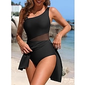 cheap One Pieces &amp; Tankinis-Women&#039;s One Piece Swimsuit Swim Dress Mesh Tummy Control Swimwear Solid Colored Swimwear Black Breathable Quick Dry Lightweight Sleeveless - Swimming Surfing Beach Summer Spring