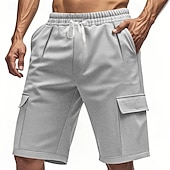 cheap Classic-Men&#039;s Cargo Shorts Shorts Summer Shorts Drawstring Elastic Waist Multi Pocket Plain Comfort Wearable Knee Length Outdoor Sport Daily Fashion Casual Black Red