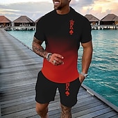 cheap Men&#039;s Printed Tees sets-Men&#039;s Graphic 2pcs Tees sets Short Sleeve Short Pants Crew Neck Athleisure Sport Casual Daily 3D Print Summer Robin&#039;s Egg Blue Black Red