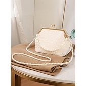 baratos Casamento ACC-Bolsa clutch vintage com alça de pérola para mulheres – elegante bolsa transversal de cetim texturizado para casamentos, festas noturnas e eventos formais