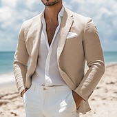 abordables Blazer de lino-Blazer de lino para hombre chaqueta deportiva moda casual verano blazer de color sólido caqui beige corte estándar de un solo botón