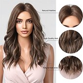 abordables Pelucas sintéticas de moda-Pelucas rizadas marrones para mujer, peluca de cabello sintético con reflejos rubios.