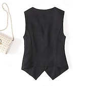 abordables Chemises-Gilet en coton et lin pour femme, uni, moderne, sans manches, col en V, régulier, pour tous les jours, pour sortir, boutons, noir, beige, été