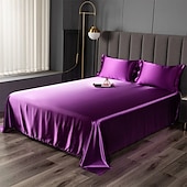 abordables Parures de draps-Drap en soie glacée Pièce unique Drap de satin Drap de soie cool Housse de coussin Ensemble de trois pièces