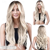 abordables Perruques Synthétiques Sans Bonnet-Perruque Synthétique Ondulé Ondulation profonde Coupe dégradée Séparation profonde Fabriqué à la Machine Perruque 26 pouces A1 Cheveux synthétiques Femmes Au Milieu Élastique Confortable Blond Blanc