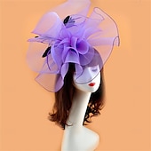 abordables Fascinateurs-Coiffe Tulle Chapeau Fedora Mariage Anniversaire Soirée Fête du thé Course de Chevaux Élégant ancien Mignon Avec Plume Casque Couvre-chef