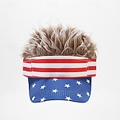 cheap Men&#039;s Costumes-American Flag Mens Visor Cap Wig Adjustable Baseball Cap Golf Hats with Fake Hair