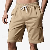cheap Classic-Men&#039;s Cargo Shorts Shorts Summer Shorts Drawstring Elastic Waist Multi Pocket Plain Comfort Wearable Knee Length Outdoor Sport Daily Fashion Casual Black Red