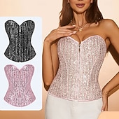 abordables corset-Rococo Corset Overbust Bal Masqué Corset Serre Taille Cosplay Paillettes Contrôle du ventre Faire monter Déguisement Femmes Royal Mascarade Soirée Carnaval de Venise Adulte Corset