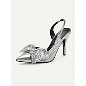 cheap 1950s-Women&#039;s 1950s Style Metallic Green Bow Heels – Elegant Pointed Toe Slingback Stilettos for Party, Prom &amp; Vintage Glam Looks