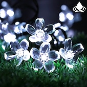 ieftine Alimentare Energie Solară-lumina solară în aer liber cu șiruri 6,5m 30 leds floare de cireș în aer liber 8 moduri alb cald colorat alb în aer liber impermeabil lumina de zână Crăciun nunta decorare vacanță lampă grădină lumină