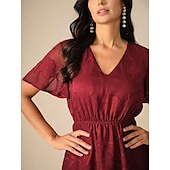 preiswerte abendkleider-Damen Maxikleid A Linie Kleid Elegant Formell Flattrige Ärmel Hochzeitsgast Cocktailparty Normale Passform Einfach Kurzarm V Ausschnitt Wein Sommer