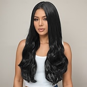 preiswerte Trendige synthetische Perücken-Synthetische Perücken Gewellt Lose Locken Stufenschnitt Tiefer Scheitel Maschinell hergestellt Perücke 24 Zoll A1 Synthetische Haare Damen Klassisch Bequem Hervorgehobenes / Balayage-Haar Schwarz