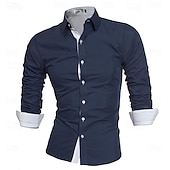 baratos camisas masculinas não de ferro-Homens Camisa Social Saia camisa de colarinho camisa de botão Tecido Casamento Festa Preto Branco Vinho Azul Marinho Escuro Manga Longa Aberto para a Lateral Primavera &amp; Outono Roupa