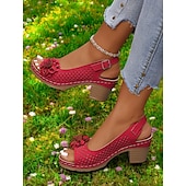 cheap Casual Sandals-Women’s Floral Cutout Slingback Sandals – Comfortable Chunky Heel Summer Sandals for Casual &amp; Garden Party Wear