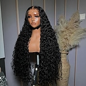 economico Parrucche lace front capelli veri-Capelli umani 5x5 Chiusura 13x4 Fronte in Pizzo Parrucca Riga Libera Capelli brasiliani Onda d&#039;acqua Nero Parrucca 130% 150% Densità dei capelli con Capelli di Bambino 100% Vergine Senza Colla
