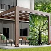 baratos Cortinas à prova d&#039;água-Cortina Externa Impermeável para Privacidade Cortina Deslizante para Pátio Cortinas de Pérgola com Olhal 3D Paisagem Florestal para Gazebo Varanda Alpendre Festa 1 Painel