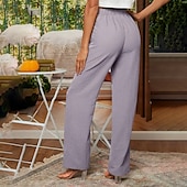 cheap Plain Cotton Linen Pant-Women&#039;s Cotton Linen Pants Slacks Streetwear Casual Full Length Natural Plain Elastic Waist Comfy Comfortable Casual Daily Weekend Grey Navy Black Army Green Summer Regular Fit