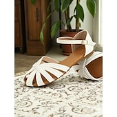 abordables Sandales de Vacances-Sandales plates blanches à bout ouvert pour femmes – Chaussures d&#039;été rétro des années 1950 pour les rendez-vous décontractés, les vacances à la plage et les garden-parties