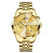 abordables Relojes de Cuarzo-Reloj de pulsera Olevs 3673 para hombre, con esfera romboidal y fase lunar, de acero inoxidable macizo, resistente al agua y fecha.