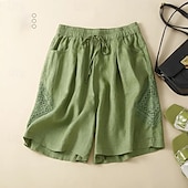 お買い得  コットンリネンショートパンツ-女性用 リネン風ショートパンツ ショーツ スラックス ストリートファッション カジュアル ショート ナチュラルウエスト 平織り ポケット 弾性巾着デザイン 快適 ストリート 祝日 カジュアル／普段着 ブラック イエロー ブルー オレンジ 夏 レギュラー