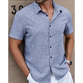 cheap Men's Button Up Shirts-Men's Shirt Summer Shirt Casual Shirt Beach Shirt Button Up Shirt Blue Green Deep Blue khaki Beige Short Sleeve Plain Lapel Vacation Hawaiian Clothing Apparel Polyester Fashion Casual Comfortable