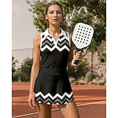 abordables Ensemble de Tennis Féminin-Femmes Géométrique Ensemble de sport Ensemble de tennis Jupes de tennis Chemise de tennis 2 Pièces Sans manches Patchwork Imprimé Respirant Tennis Le golf Badminton Col Rabattu Jupe Noir Vêtements de